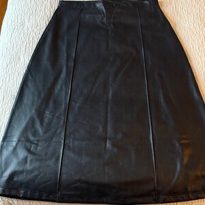 Women's Black Faux Leather Midi Skirt